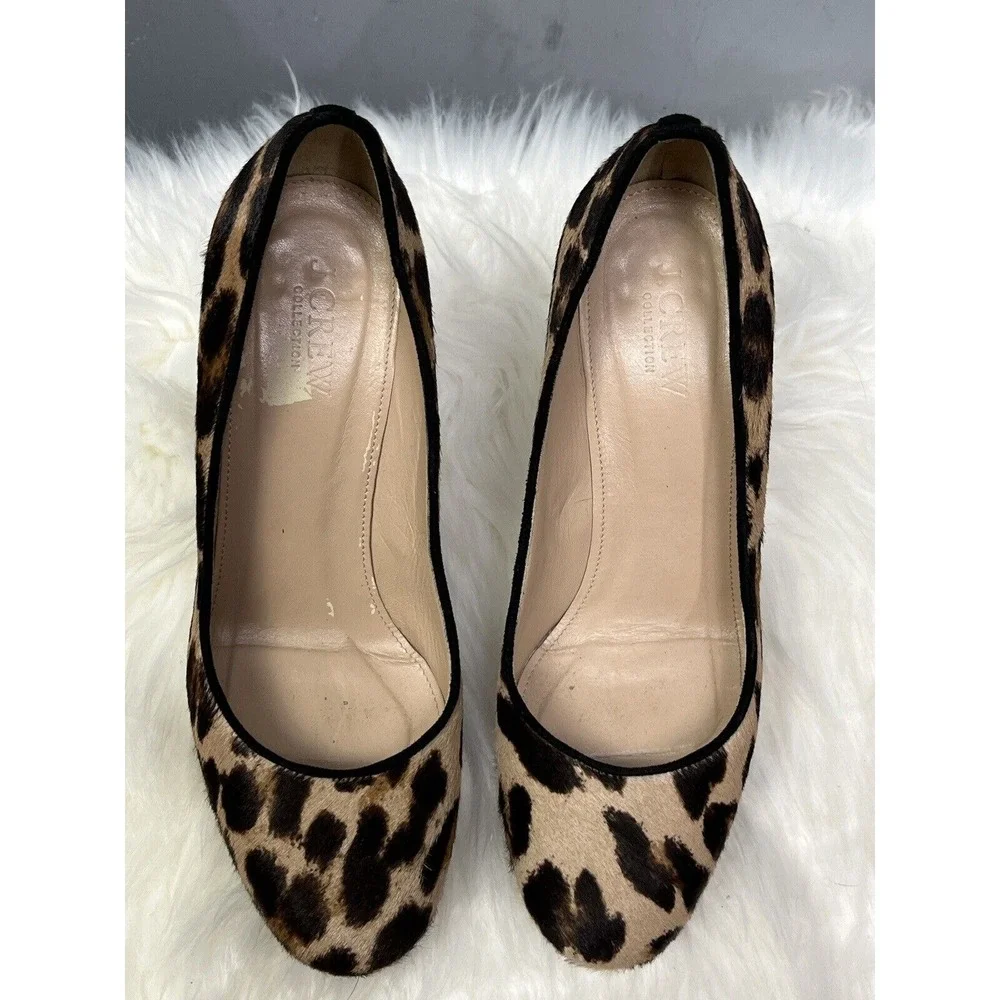 J.Crew Pumps Womens 7 Leopard Brown Calf Hair Leather High Heels Italy 49172‎